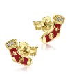 Christmas Sock Red Enamel With CZ Silver Stud Earrings STS-5522